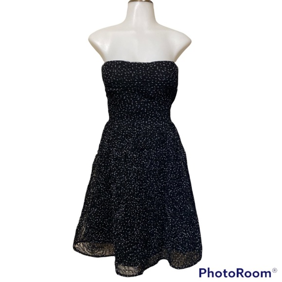 Adrianna Papell Black/White Polka Dot Dress with 3D Rose Chiffon Size: 14 Formal - Picture 1 of 10